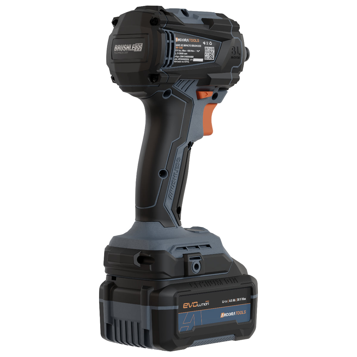 Chave de Impacto Profissional Brushless 400Nm Ancora Tools c/Bateria e Carregador