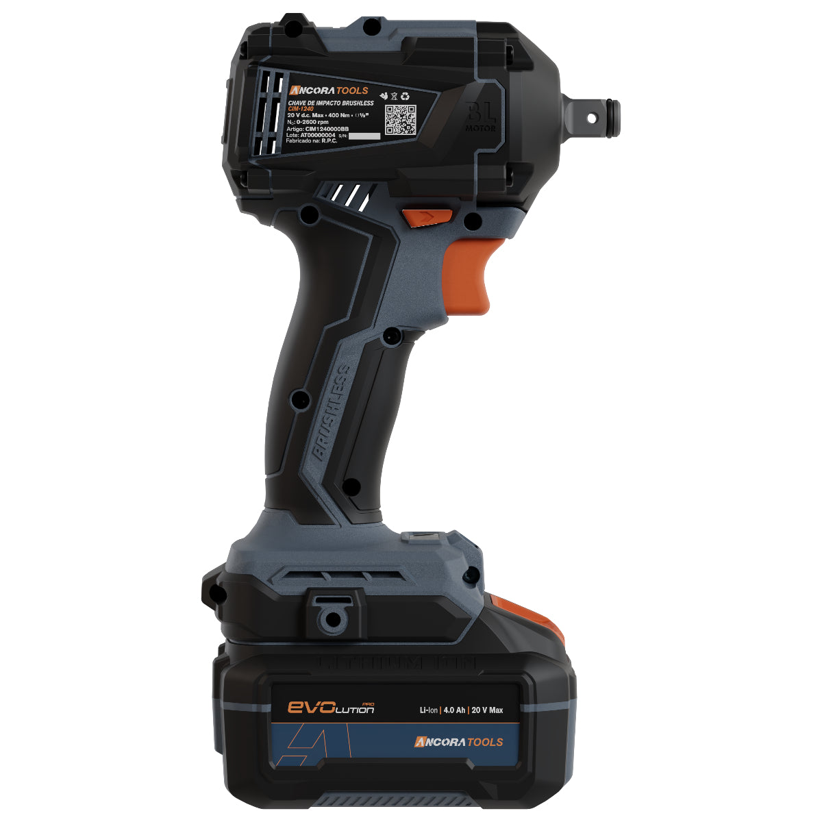 Chave de Impacto Profissional Brushless 400Nm Ancora Tools c/Bateria e Carregador