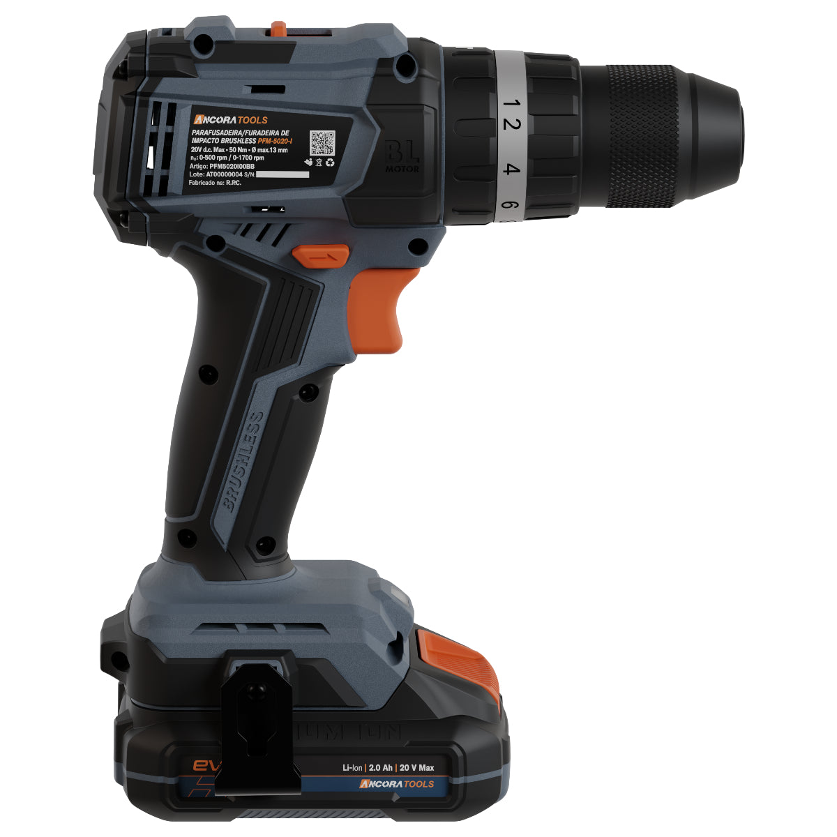 Parafusadeira Furadeira de Impacto Brushless 25500ipm Ancora Tools c/ 2 Baterias e Carregador