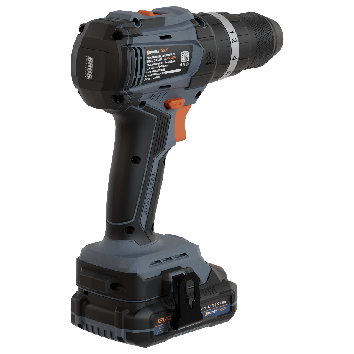 Parafusadeira Furadeira de Impacto Brushless 25500ipm Ancora Tools c/ 2 Baterias e Carregador