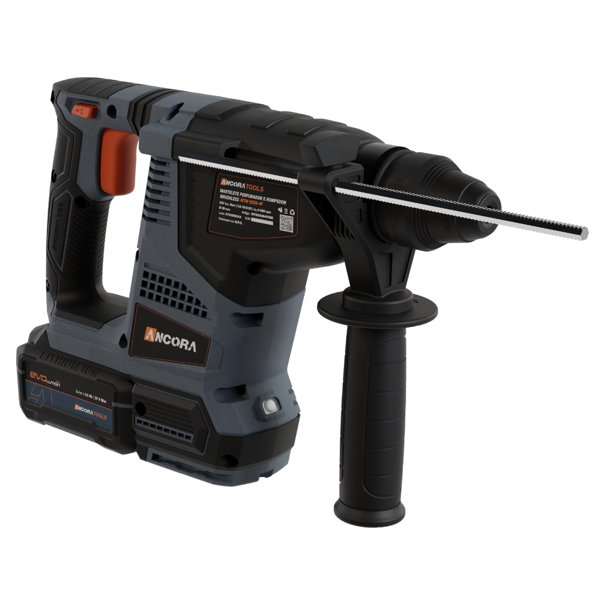 Martelete Perfurador Rompedor Profissional Brushless 2.6J Ancora Tools c/Bateria e Carregador